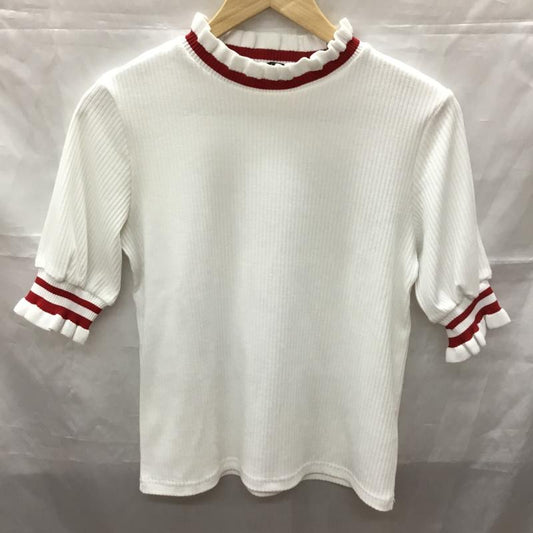 イング INGNI カットソー 半袖 半袖カットソー プリントTシャツ クルーネックカットソー フリル M 無地 白 / ホワイト / X 赤 / レッド /  レディース USED 古着 中古 10113308