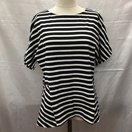 ユナイテッドアローズグリーンレーベルリラクシング UNITED ARROWS green label relaxing カットソー 半袖 3612-225-1407 後ろファスナー ボーダー柄 白 / ホワイト / X 黒 / ブラック /  レディース USED 古着 中古 10117039