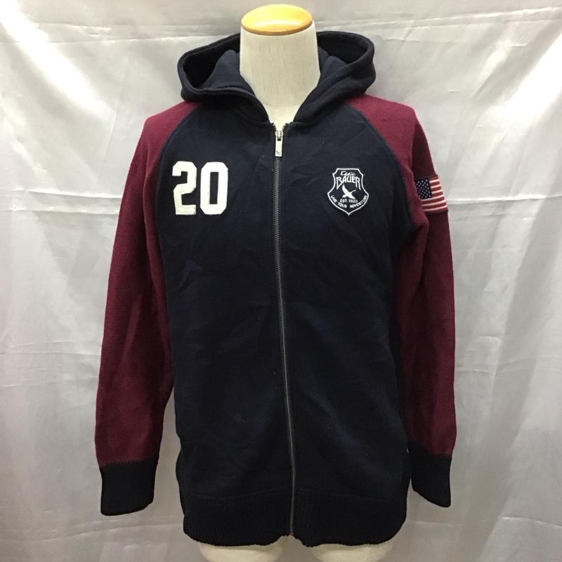 エディーバウアー Eddie Bauer パーカー 長袖 ジップアップパーカー 長袖パーカー フード付きパーカー S ロゴ、文字 えんじ / ワインレッド / X 紺 / ネイビー /  メンズ USED 古着 中古 10110752