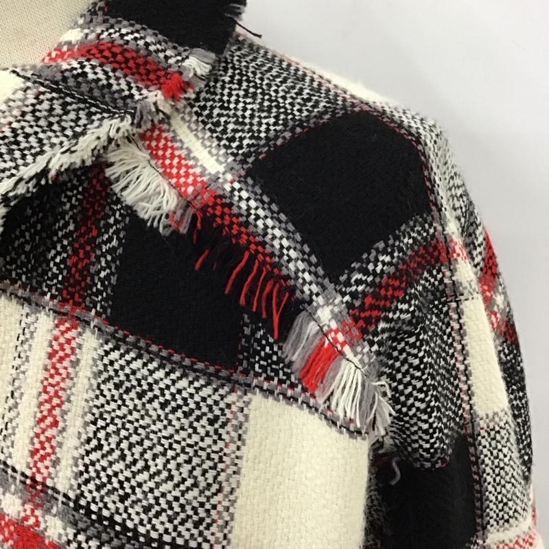 ザラベーシック ZARA BASIC ワンピース ひざ丈スカート 8407 780 070 襟付き 長袖 L チェック 白 / ホワイト / X 黒 / ブラック / X 赤 / レッド /  レディース USED 古着 中古 10118345