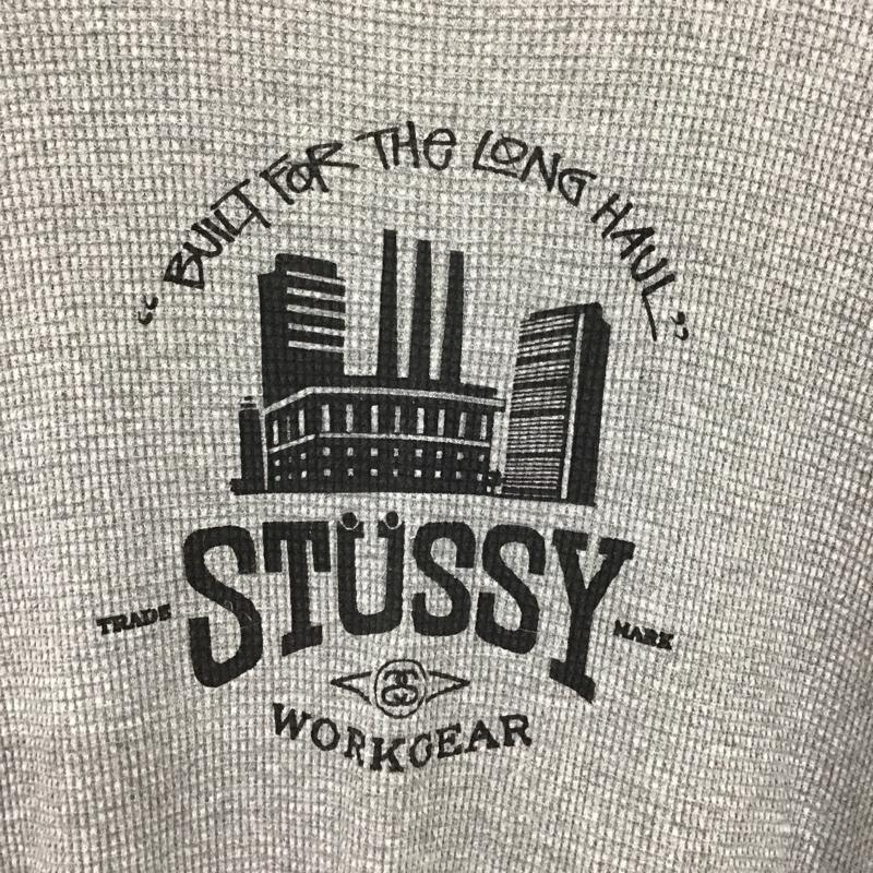 ステューシー STUSSY カットソー 長袖 長袖カットソー プリントカットソー クルーネック ワッフル XL ロゴ、文字 灰 / グレー /  メンズ USED 古着 中古 10132566