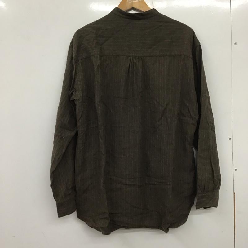 ビューティアンドユースユナイテッドアローズ BEAUTY&YOUTH UNITED ARROWS シャツ、ブラウス 長袖 長袖シャツ ストライプシャツ ノーカラーシャツ L ストライプ 茶 / ブラウン /  メンズ USED 古着 中古 10138410
