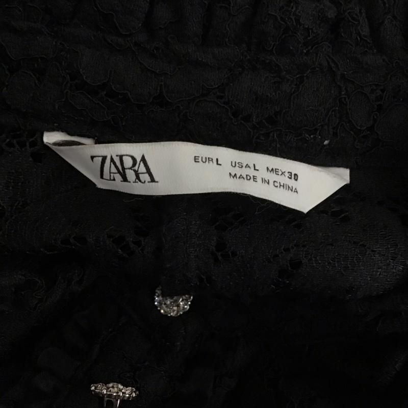 ザラ ZARA ワンピース ひざ丈スカート 4786 061 800 半袖 スタンドカラー L レース柄 黒 / ブラック /  レディース USED 古着 中古 10113508