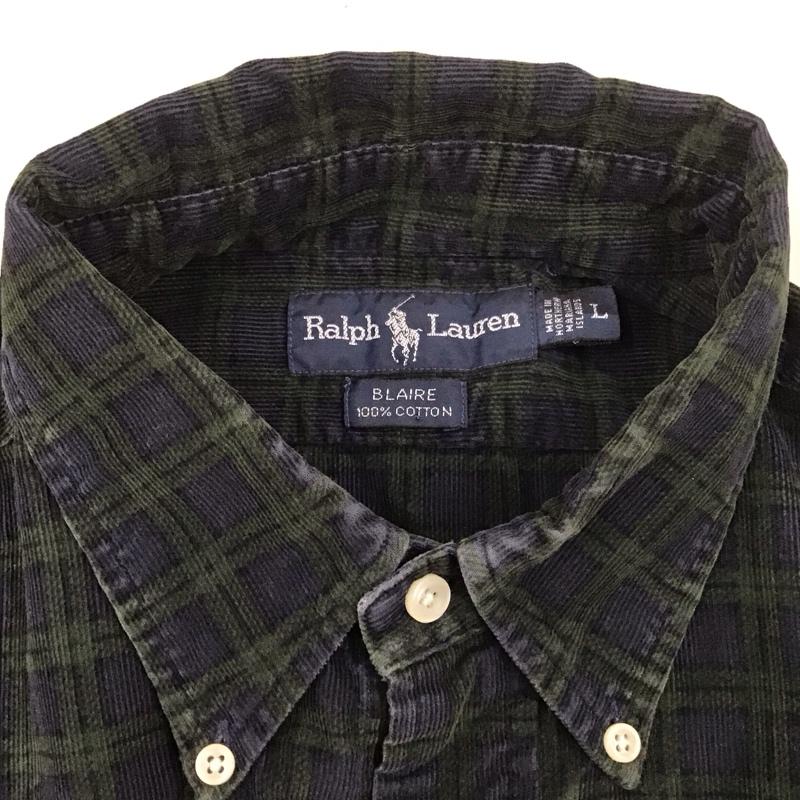 ラルフローレン RALPHLAUREN シャツ、ブラウス 長袖 ボタンダウン チェック L ワンポイント 紺 / ネイビー / X カーキ / カーキ /  メンズ USED 古着 中古 10112403
