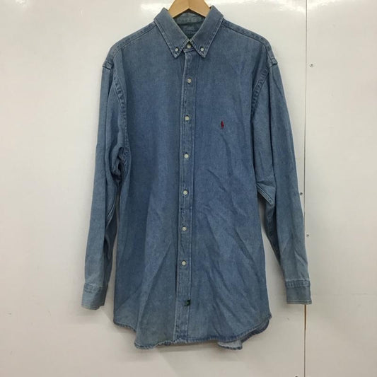 ラルフローレン RALPHLAUREN シャツ、ブラウス 長袖 長袖シャツ デニムシャツ カラーシャツ 80s L ロゴ、文字 インディゴ / インディゴ /  メンズ USED 古着 中古 10149968