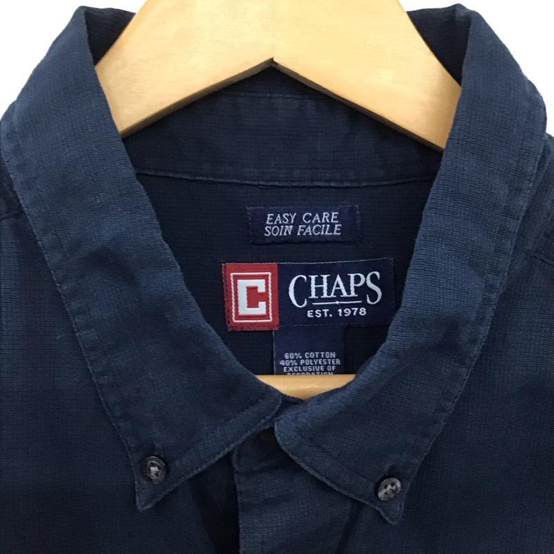 チャップス CHAPS シャツ、ブラウス 半袖 半袖シャツ 無地シャツ ボタンダウンシャツ XL 無地 紺 / ネイビー /  メンズ USED 古着 中古 10141906