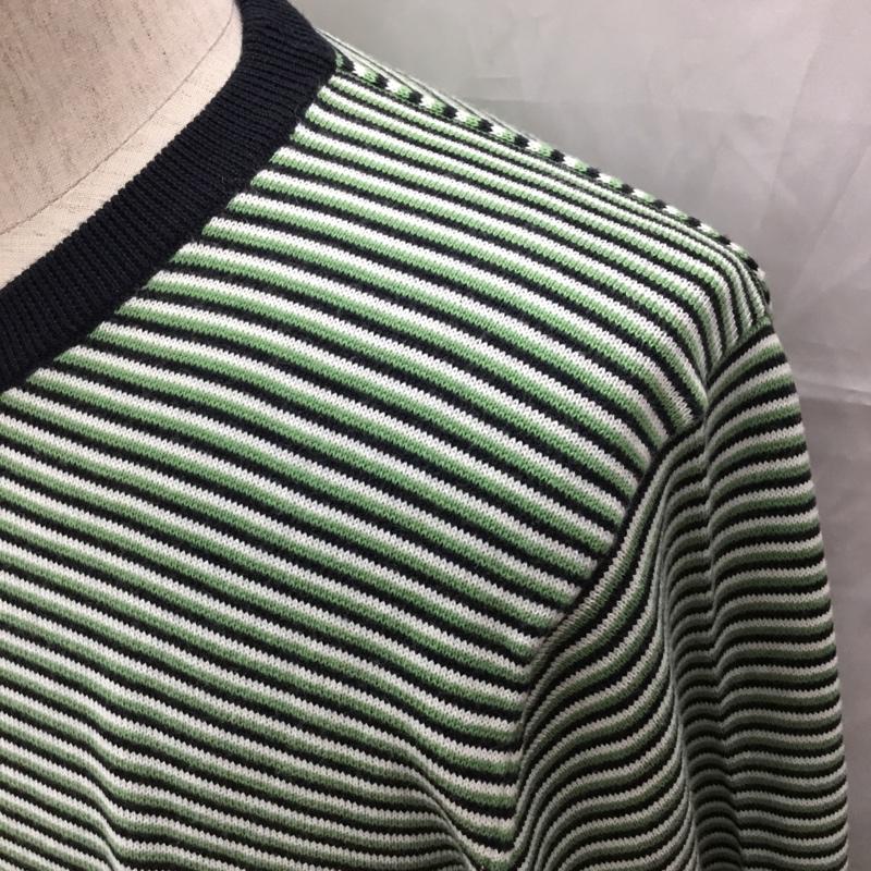 ブルックスブラザーズ BROOKS BROTHERS ニット、セーター 長袖 コットン 綿 クルーネック M ボーダー柄 白 / ホワイト / X 紺 / ネイビー / X 薄緑 / ライトグリーン /  メンズ USED 古着 中古 10112880