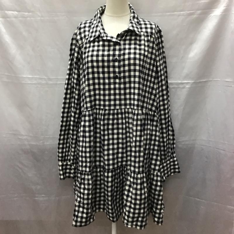 ザラ ZARA ワンピース ひざ丈スカート 2098 530 064 ティアード 長袖 XL チェック 黒 / ブラック / X 白 / ホワイト /  レディース USED 古着 中古 10112459