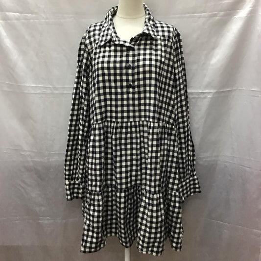 ザラ ZARA ワンピース ひざ丈スカート 2098 530 064 ティアード 長袖 XL チェック 黒 / ブラック / X 白 / ホワイト /  レディース USED 古着 中古 10112459