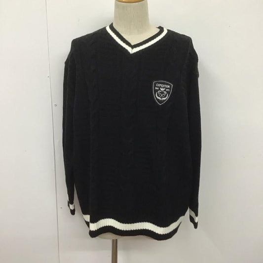 フックバイロックミー Hook By RockME ニット、セーター 長袖 長袖セーター ニットカットソー Vネックニット リブニットカットソー M ロゴ、文字 黒 / ブラック /  メンズ USED 古着 中古 10107459