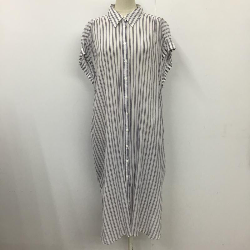 ザラベーシック ZARA BASIC ワンピース ロングスカート 半袖ロングワンピース フレアスカート ストライプワンピース M ストライプ 白 / ホワイト /  レディース USED 古着 中古 10115793