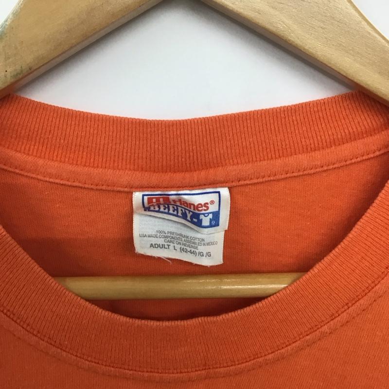 ヘインズ HANES Tシャツ 半袖 半袖カットソー プリントTシャツ クルーネックカットソー L ロゴ、文字 橙 / オレンジ /  メンズ USED 古着 中古 10146580