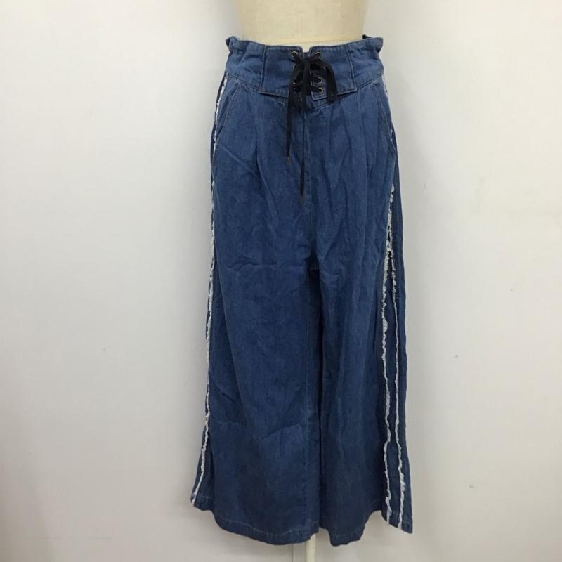 ダブルクローゼット w closet パンツ デニム、ジーンズ 293466 ワイドパンツ フリンジ 無地 青 / ブルー /  レディース USED 古着 中古 10118715