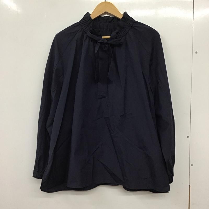 グリーンレーベルリラクシング green label relaxing シャツ、ブラウス 長袖 3611-199-1986 ブロード フリルカラー ブラウス 無地 紺 / ネイビー /  レディース USED 古着 中古 10136911