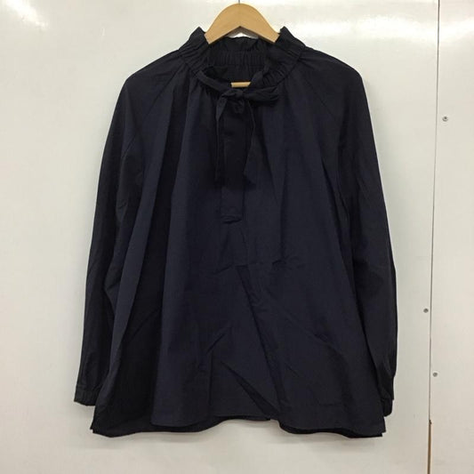 グリーンレーベルリラクシング green label relaxing シャツ、ブラウス 長袖 3611-199-1986 ブロード フリルカラー ブラウス 無地 紺 / ネイビー /  レディース USED 古着 中古 10136911