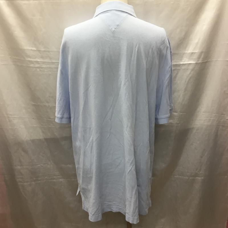 トミーヒルフィガー TOMMY HILFIGER ポロシャツ 半袖 半袖ポロシャツ カラーシャツ 半袖カットソー XL ロゴ、文字 水色 / ライトブルー /  メンズ USED 古着 中古 10115824