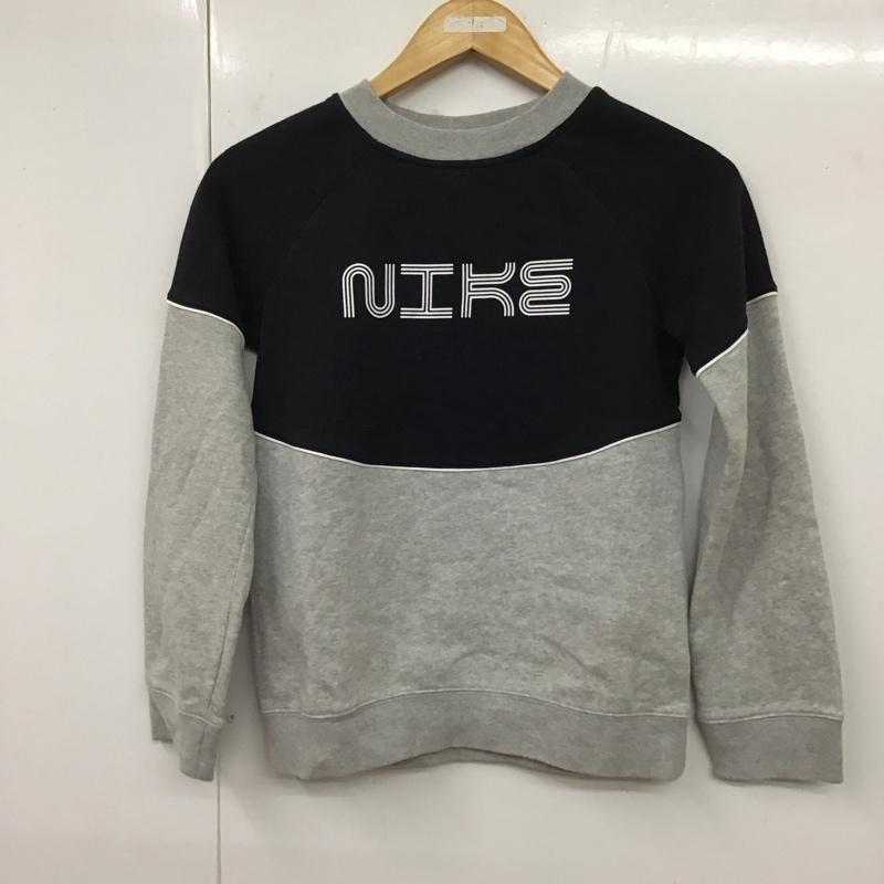 ナイキ NIKE トレーナー 長袖 キッズ スウェット 裏起毛 S ロゴ、文字 黒 / ブラック / X 灰 / グレー /  ボーイズ USED 古着 中古 10117756