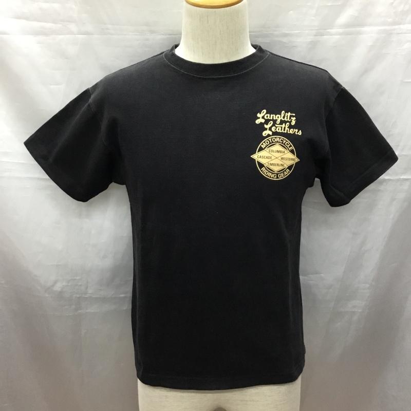 ラングリッツレザーズ Langlitz Leathers Tシャツ 半袖 半袖カットソー プリントTシャツ クルーネックカットソー S ロゴ、文字 黒 / ブラック /  メンズ USED 古着 中古 10116714