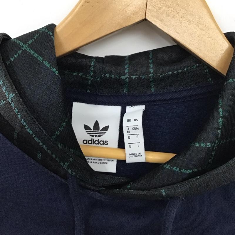 アディダス adidas パーカー 長袖 長袖パーカー プルオーバーパーカー スウェット M ロゴ、文字 紺 / ネイビー /  メンズ USED 古着 中古 10131463