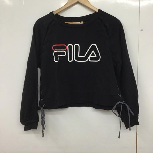 フィラ FILA トレーナー 長袖 29173C42050 E hyphen world gallery スウェット レースアップ FREE ロゴ、文字 黒 / ブラック /  レディース USED 古着 中古 10146924