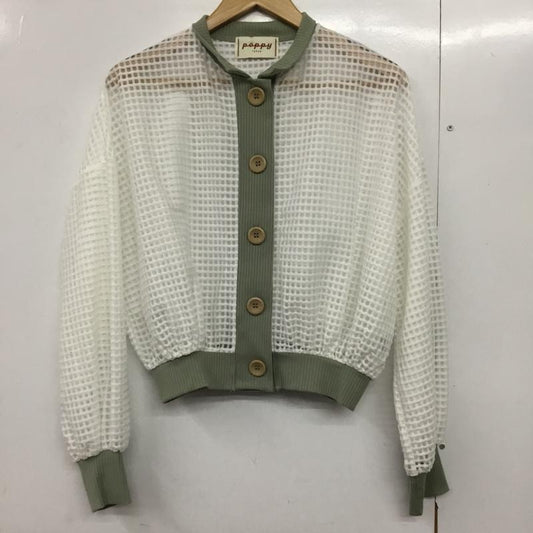 ポピー POPPY カーディガン 長袖 襟付き シアー チェック 白 / ホワイト / X カーキ / カーキ /  レディース USED 古着 中古 10144681