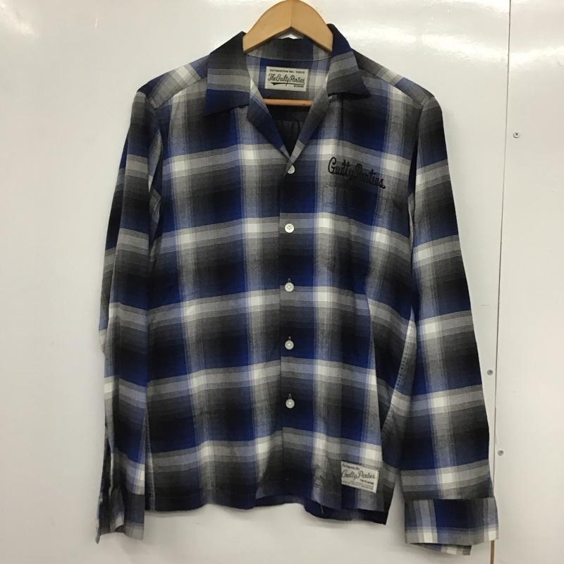 ワコマリア WACKO MARIA シャツ、ブラウス 長袖 バックロゴ 開襟シャツ オープンカラーシャツ レーヨンシャツ M チェック 青 / ブルー /  メンズ USED 古着 中古 10146345