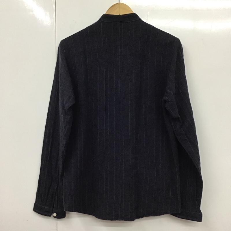 クオドロ quadro シャツ、ブラウス 長袖 長袖シャツ ストライプシャツ ノーカラーシャツ 2 ストライプ 紺 / ネイビー /  メンズ USED 古着 中古 10131550