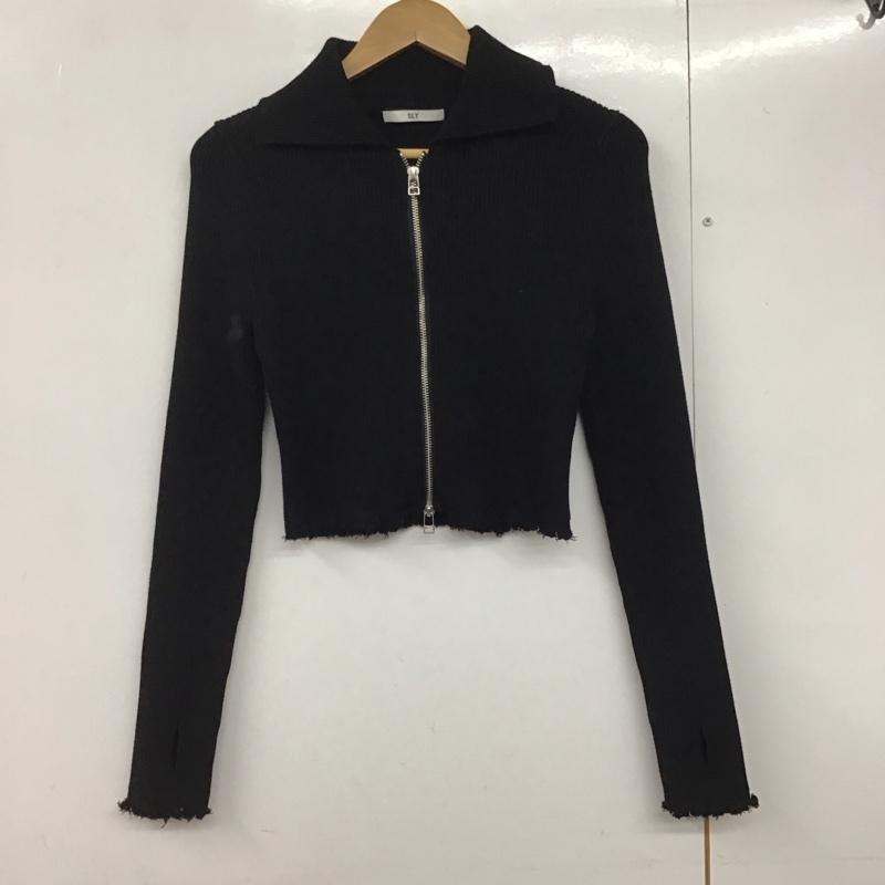 スライ SLY カーディガン 長袖 DAMAGING RIB ZIPPED カーディガン 030GAY70-1560 FREE 無地 黒 / ブラック /  レディース USED 古着 中古 10141238
