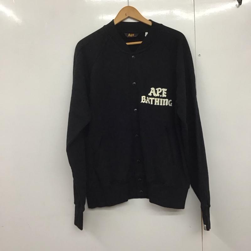 アベイシングエイプ A BATHING APE ジャケット、上着 ジャケット、ブレザー カジュアルジャケット アウター ノーカラージャケット ラグラン L ロゴ、文字 黒 / ブラック /  メンズ USED 古着 中古 10143486