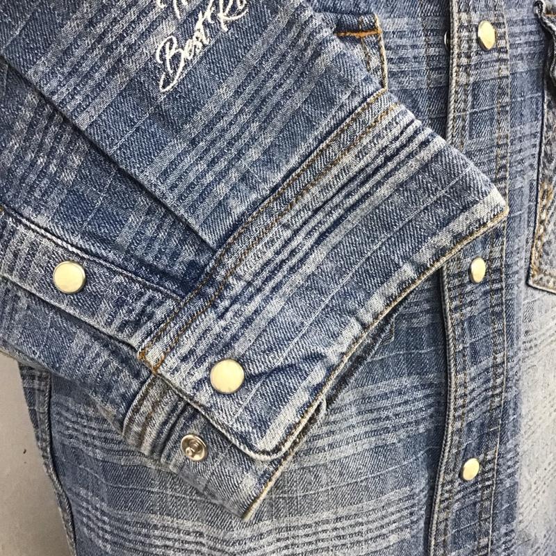 ノートン Norton シャツ、ブラウス 半袖 222N1500 チェックデニムシャツ 刺繍 バイク バイカー 半袖シャツ M ロゴ、文字 X 刺繍 インディゴ / インディゴ /  メンズ USED 古着 中古 10107749