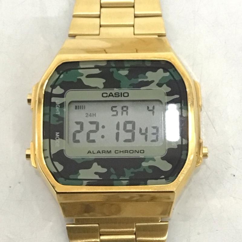 カシオ CASIO 腕時計 デジタル A168WE 迷彩 箱有 ロゴ、文字 金 / ゴールド /  メンズ USED 古着 中古 10134442