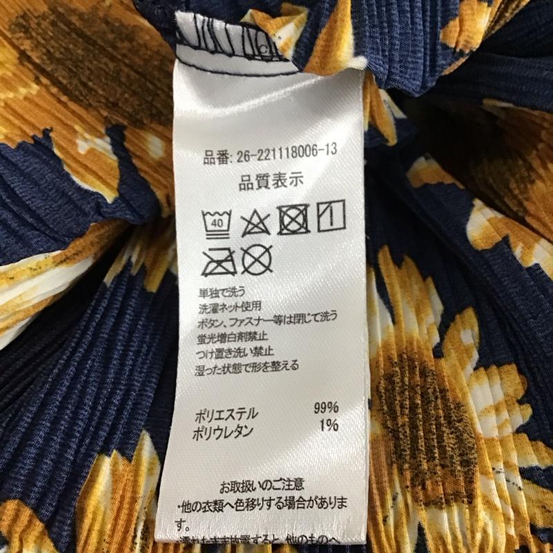 古着 USED ワンピース ロングスカート 26-221118006-13 楊柳プリーツひまわり柄ワンピース タグ付き M 花柄 紺 / ネイビー /  レディース USED 古着 中古 10119233
