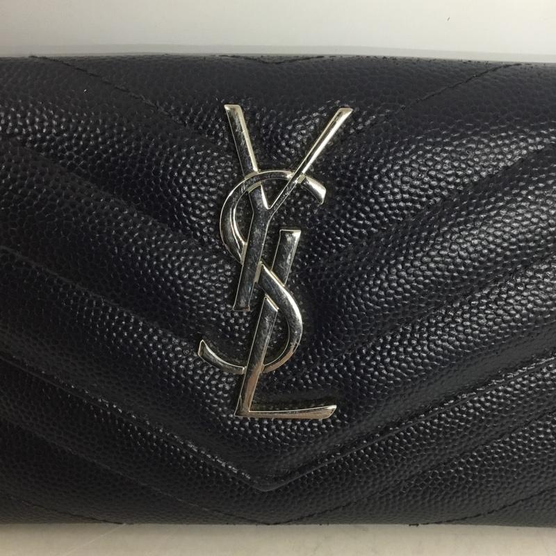 イヴサンローラン Yves Saint Laurent 財布 コンパクト財布 ミニウォレット YSL カードケース ロゴ、文字 紺 / ネイビー /  レディース USED 古着 中古 10131947