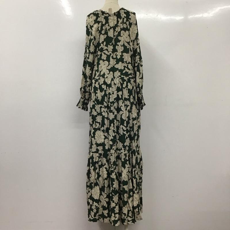 ザラ ZARA ワンピース ロングスカート ロングワンピース 半袖ワンピース フレアスカート ウエスト切り替えワンピース S プリント 白 / ホワイト / X 緑 / グリーン /  レディース USED 古着 中古 10109215
