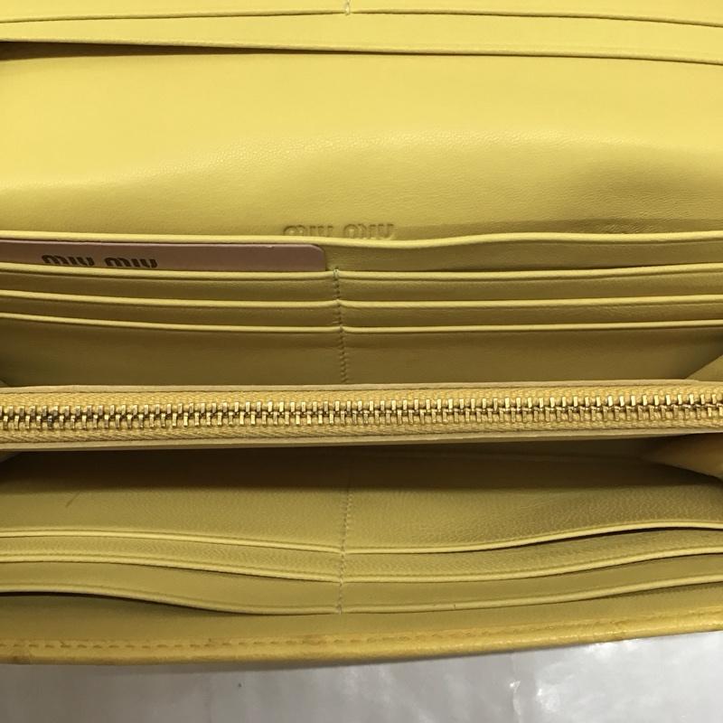 ミュウミュウ miu miu 財布 長財布 5M1109 オーストリッチ型押し 箱有 ロゴ、文字 黄 / イエロー /  レディース USED 古着 中古 10114301