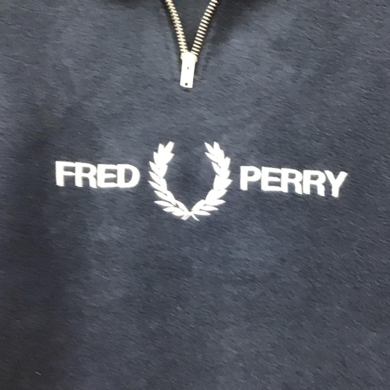フレッドペリー FRED PERRY ニット、セーター 長袖 長袖フリースジャケット 長袖カットソー ジップアップカラー M ロゴ、文字 紺 / ネイビー /  メンズ USED 古着 中古 10145296