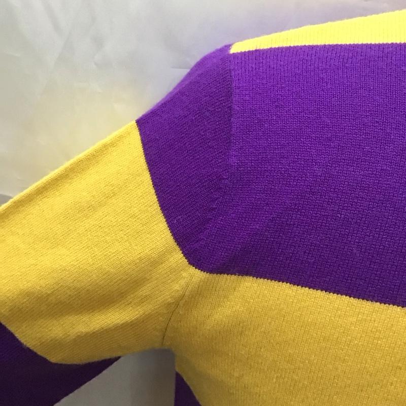 ニューヨーカー NEWYORKER ニット、セーター 長袖 長袖ニットカットソー カラーニット セーター M ボーダー柄 黄 / イエロー / X 紫 / パープル /  メンズ USED 古着 中古 10113237