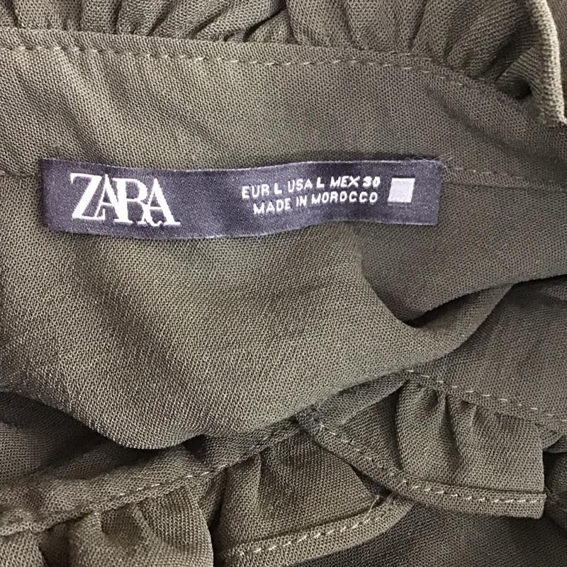 ザラ ZARA ワンピース ひざ丈スカート 0387 169 505 スタンドネック フリル 長袖 L 無地 カーキ / カーキ /  レディース USED 古着 中古 10109505