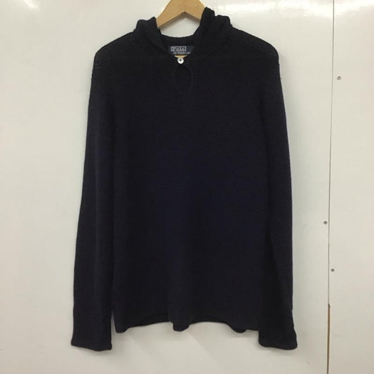 ポロバイラルフローレン Polo by RALPH LAUREN ニット、セーター 長袖 長袖ニットパーカー プルオーバーニット L 無地 紺 / ネイビー /  メンズ USED 古着 中古 10139012
