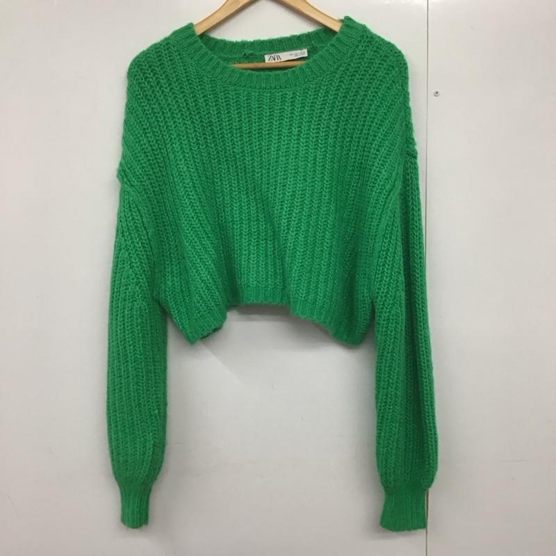 ザラ ZARA ニット、セーター 長袖 長袖ニットカットソー クルーネック セーター ショート丈 L 無地 緑 / グリーン /  レディース USED 古着 中古 10142447