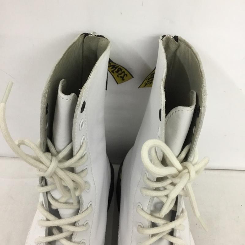 ドクターマーチン Dr.Martens ブーツ 一般 10ホール 10EYE Y s バックジップ UK6 箱有 US：8 無地 白 / ホワイト / X 黒 / ブラック /  レディース USED 古着 中古 10149853