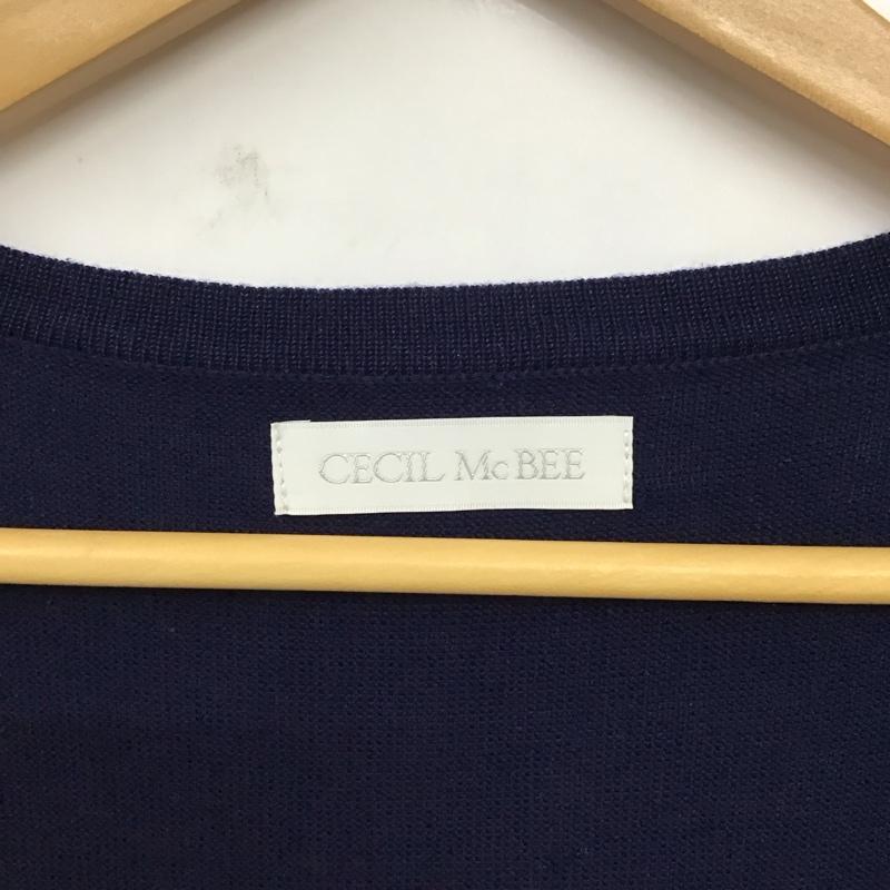 セシルマクビー CECIL McBEE カーディガン 長袖 長袖ニットロングカーディガン リブニットカーディガン 前ボタン M 無地 紺 / ネイビー /  レディース USED 古着 中古 10117913