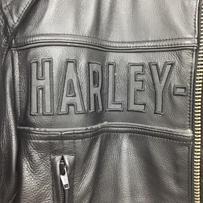 ハーレーダビッドソン Harley-Davidson ジャケット、上着 レザージャケット シングルライダースジャケット L ロゴ、文字 黒 / ブラック /  メンズ USED 古着 中古 10133569