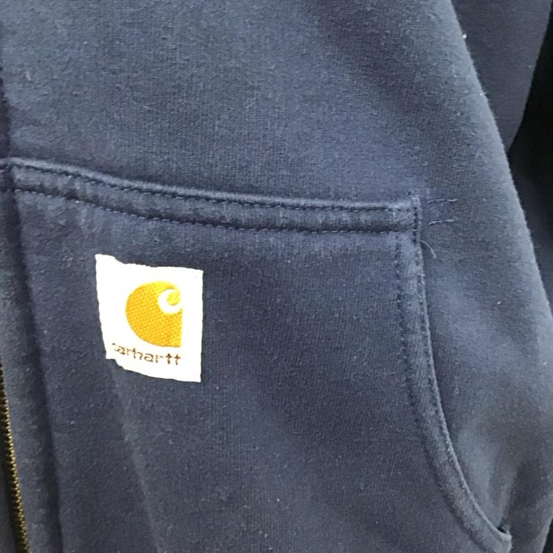 カーハート Carhartt パーカー 長袖 ジップアップパーカー 長袖パーカー フード付きパーカー L ロゴ、文字 紺 / ネイビー /  メンズ USED 古着 中古 10116651