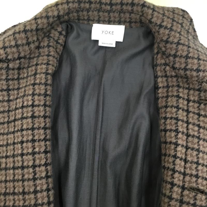 ヨーク YOKE コート コート一般 19AW DOUBLE JQUARD KNIT BAL COLLAR COAT S チェック 黒 / ブラック / X 茶 / ブラウン / X ダークブラウン / ダークブラウン /  メンズ USED 古着 中古 10123104