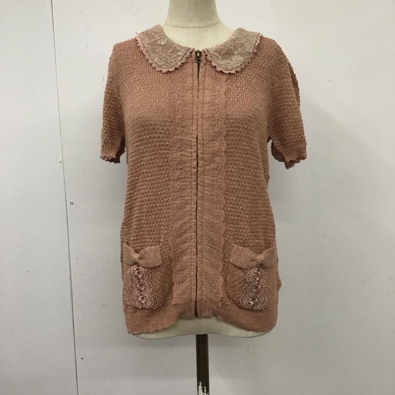アクシーズファム axes femme カーディガン 半袖 タグ付 レース襟ニットジップカーデ M 無地 桃 / ピンク /  レディース USED 古着 中古 10110286
