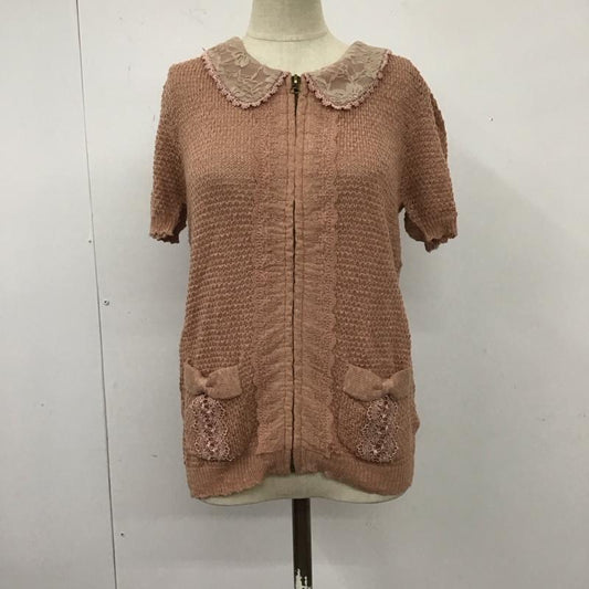 アクシーズファム axes femme カーディガン 半袖 タグ付 レース襟ニットジップカーデ M 無地 桃 / ピンク /  レディース USED 古着 中古 10110286