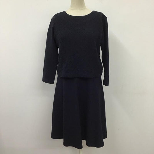 ナチュラルビューティーベーシック NATURAL BEAUTY BASIC ワンピース ひざ丈スカート 017-6146231 レイヤード風 七分袖 S レース柄 紺 / ネイビー /  レディース USED 古着 中古 10114014