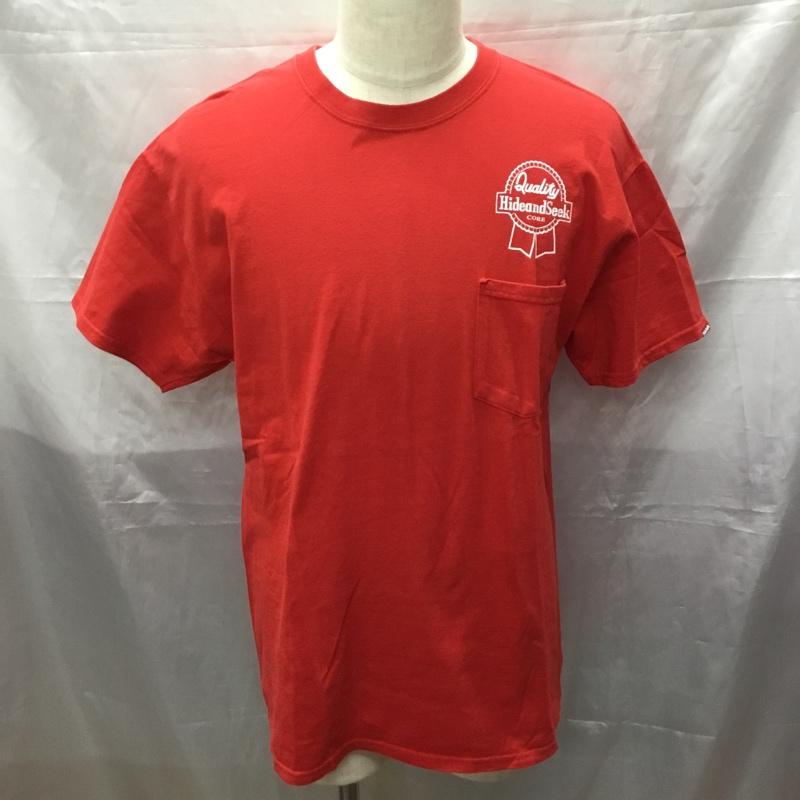 ハイドアンドシーク HIDE AND SEEK Tシャツ 半袖 半袖カットソー プリントTシャツ クルーネックカットソー L ロゴ、文字 赤 / レッド /  メンズ USED 古着 中古 10111933