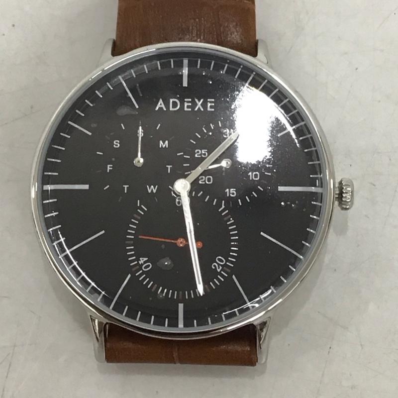 アデクス ADEXE 腕時計 アナログ（クォーツ式） 1868A-04 レザーバンド ロゴ、文字 茶 / ブラウン / X 黒 / ブラック /  メンズ USED 古着 中古 10134643